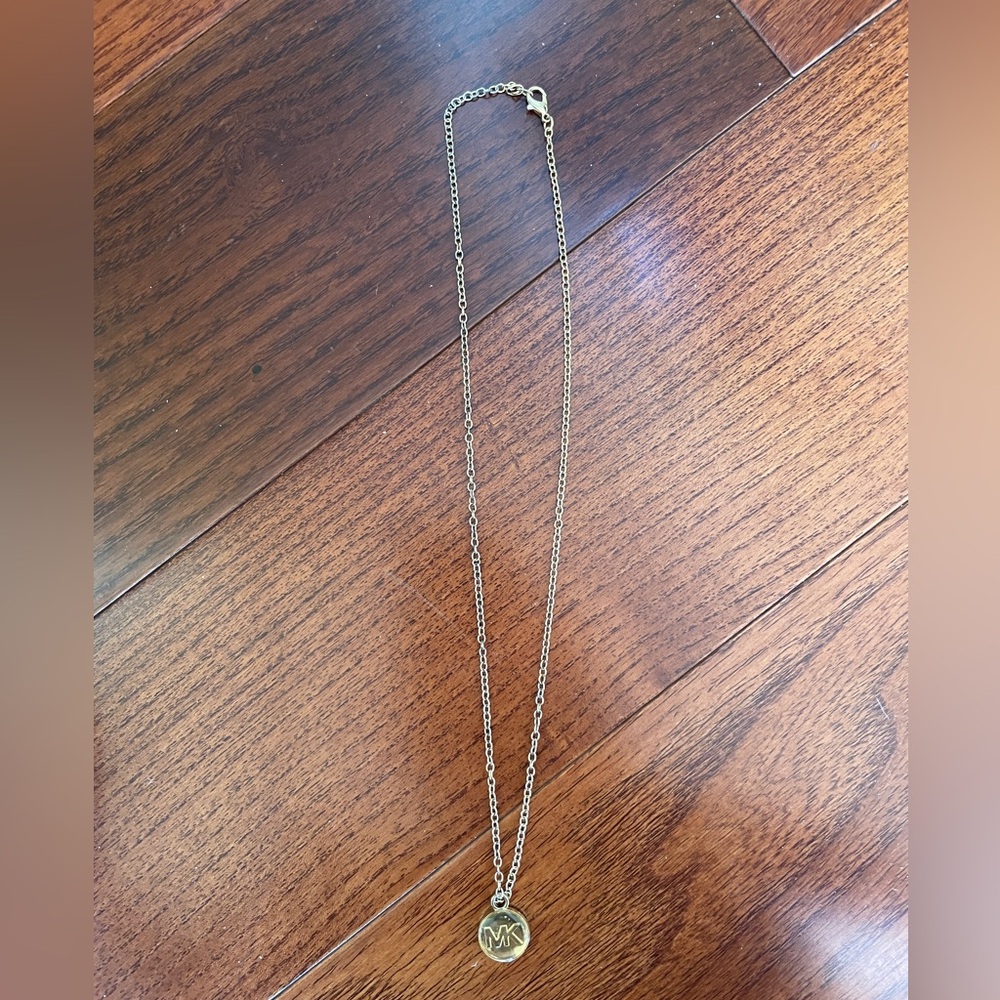 Michael Kors Gold-Tone MK Circle Pendant Necklace
